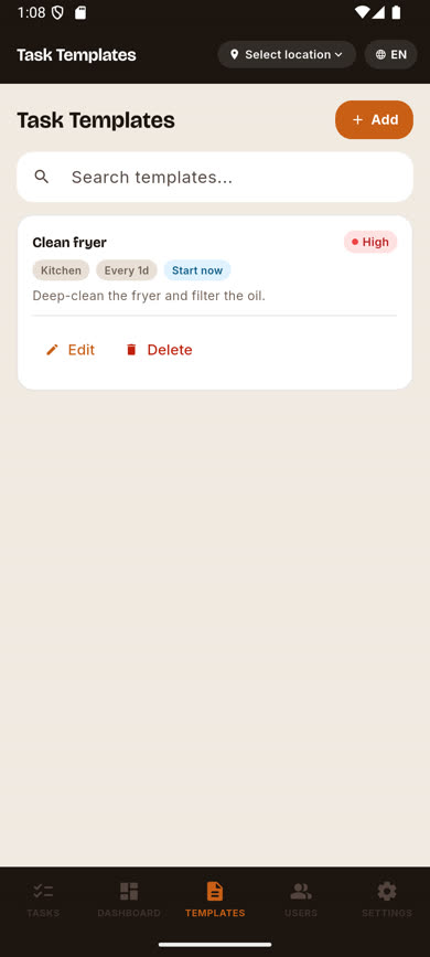 Templates list after the template has been deleted